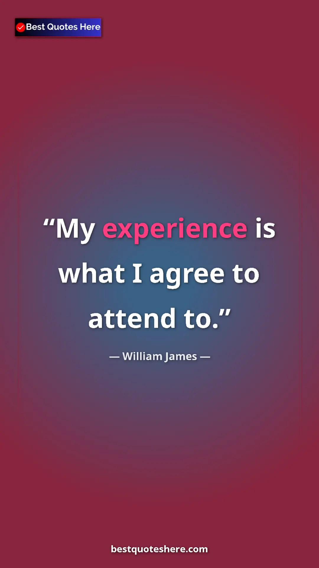 Pinterest quote poster by William James: "My experience is what I agree to attend to."