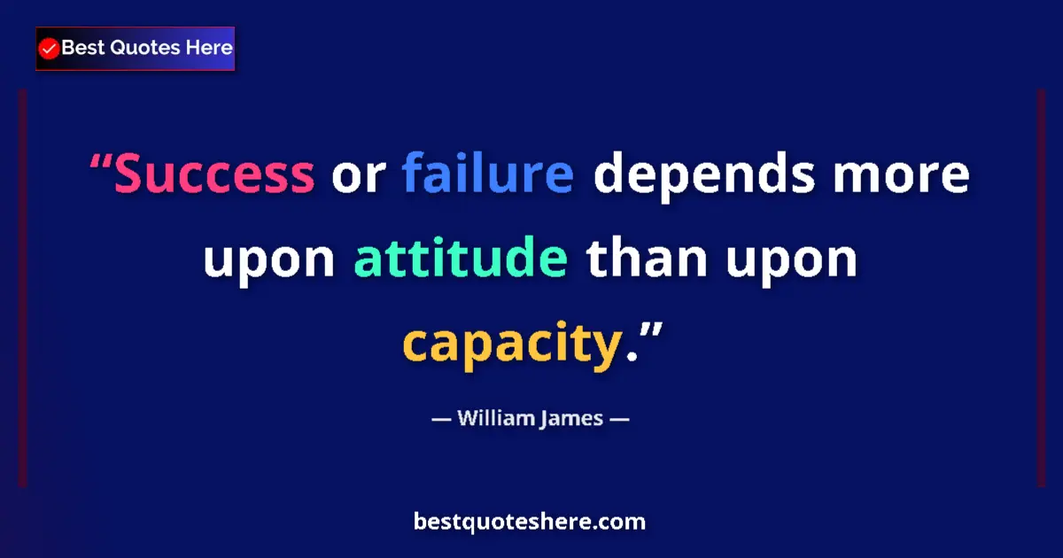 Quote by William James: Success or failure depends more upon attitude than upon capacity....