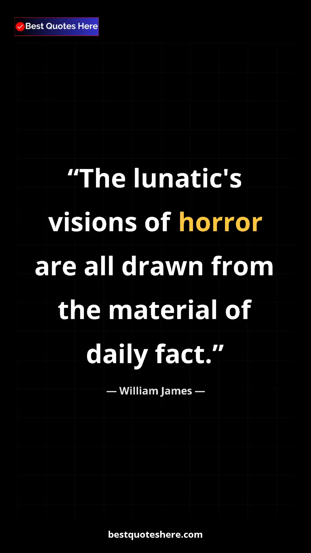 Pinterest quote poster by William James: "The lunatic's visions of horror are all drawn from the..."