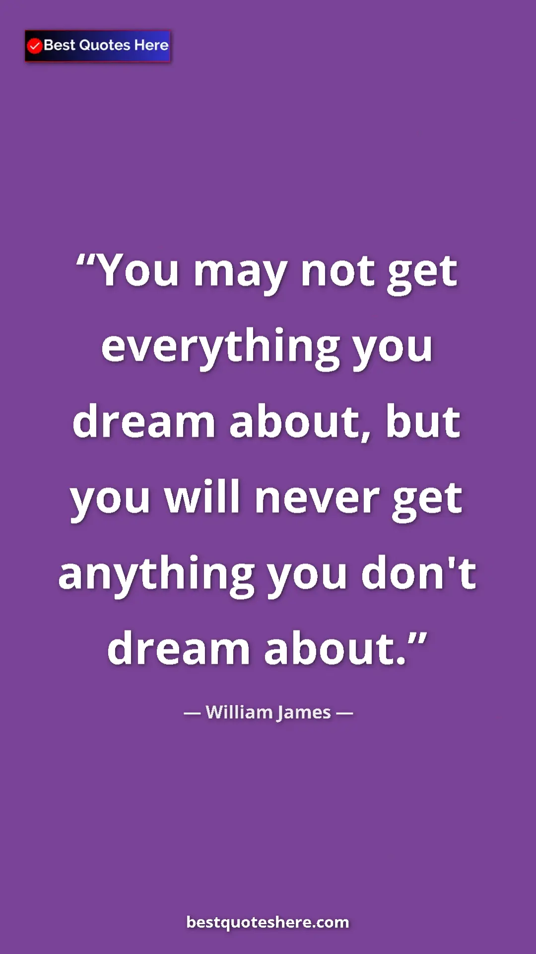 Pinterest quote poster by William James: "You may not get everything you dream about, but you will..."