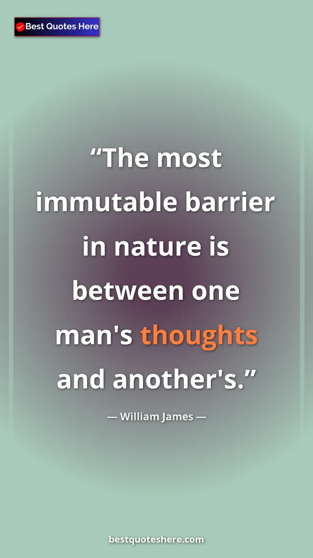 Pinterest quote poster by William James: "The most immutable barrier in nature is between one man's..."