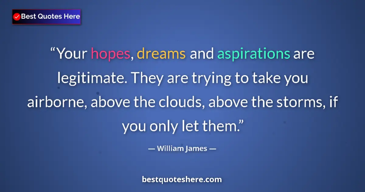 Image for the quote by William James: Your hopes, dreams and aspirations are legitimate. They are trying to take you airborne, above the c...