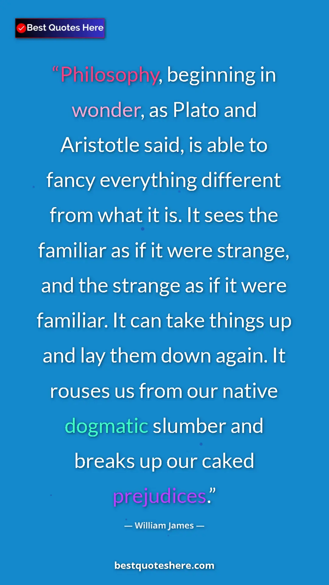 William James Quote Card: "Philosophy, beginning in wonder, as Plato and Aristotle..." Pinterest quote poster by William James: "Philosophy, beginning in wonder, as Plato and Aristotle..."