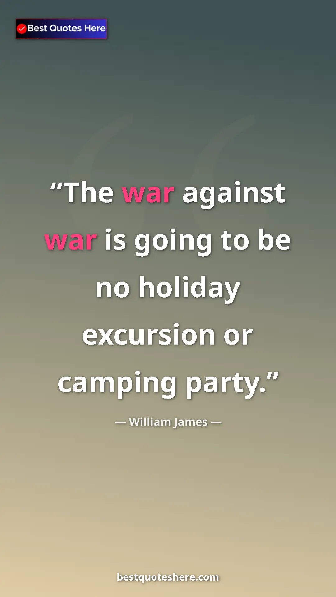 Pinterest quote poster by William James: "The war against war is going to be no holiday excursion or..."