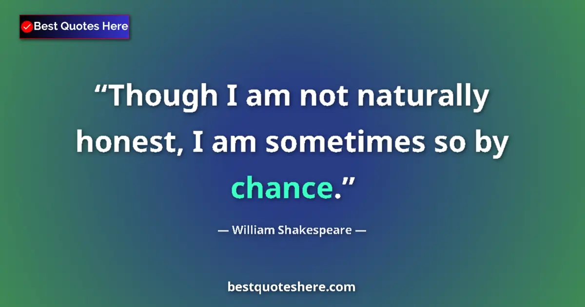 Quote by William Shakespeare: Though I am not naturally honest, I am sometimes so by chance....