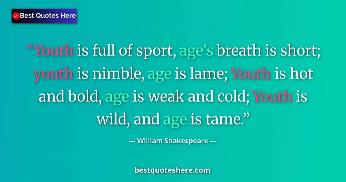 Quote by William Shakespeare: Youth is full of sport, age's breath is short; youth is nimble, age is lame; Youth is hot and bold, ...