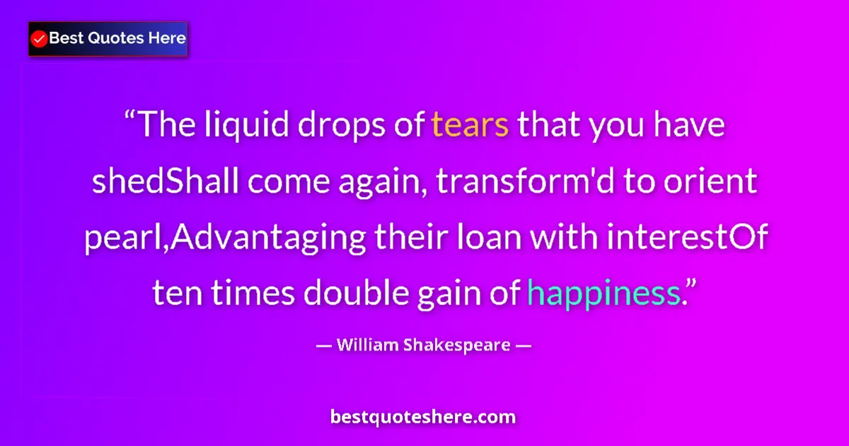 Quote by William Shakespeare: The liquid drops of tears that you have shedShall come again, transform'd to orient pearl,Advantagin...