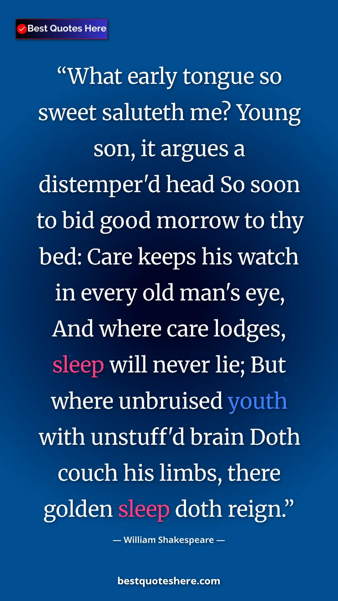 William Shakespeare Quote Card: "What early tongue so sweet saluteth me? Young son, it..." Pinterest quote poster by William Shakespeare: "What early tongue so sweet saluteth me? Young son, it..."