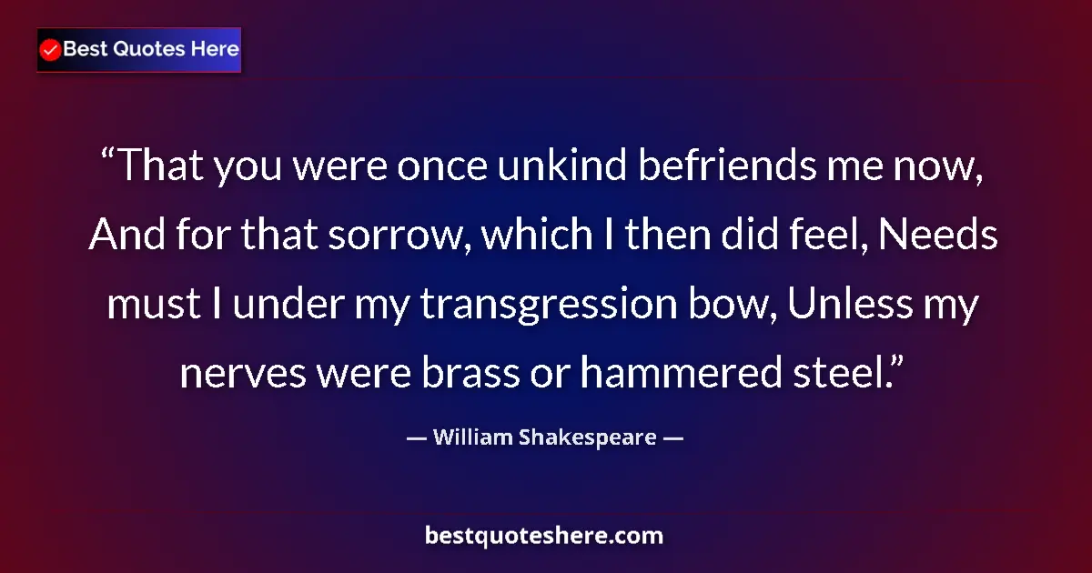 Image for the quote by William Shakespeare: That you were once unkind befriends me now, And for that sorrow, which I then did feel, Needs must I...