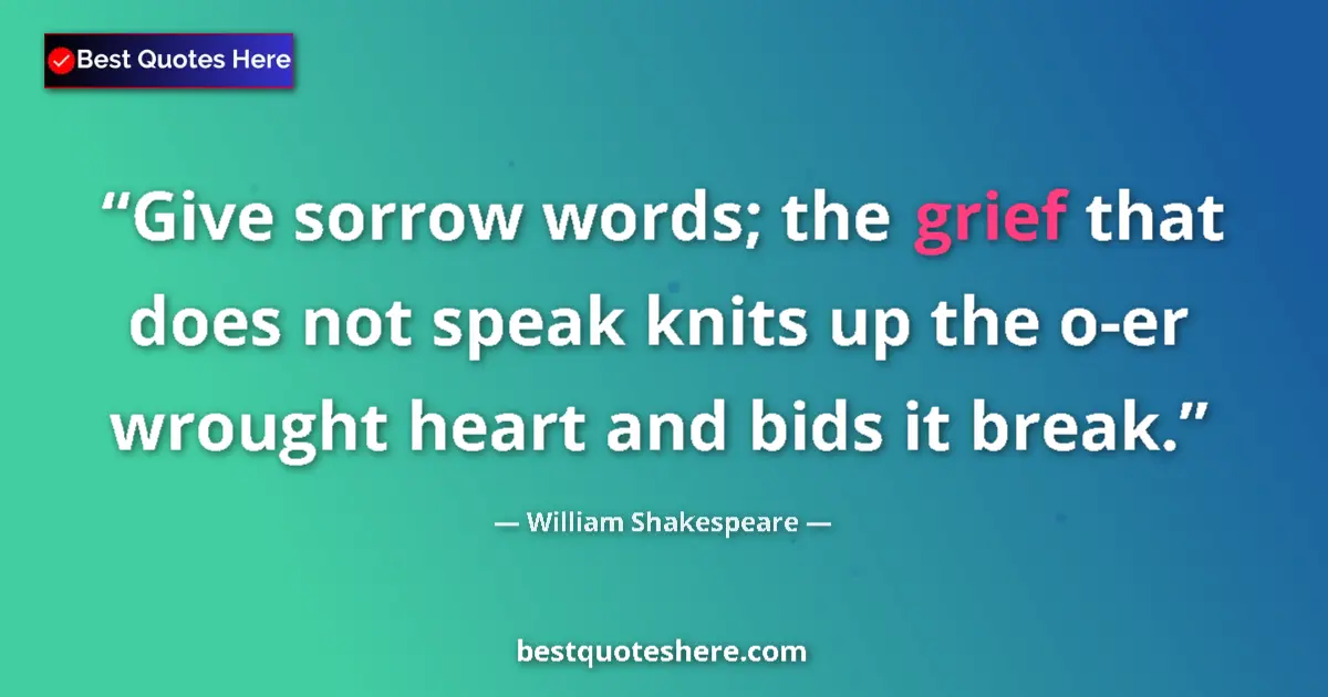Quote by William Shakespeare: Give sorrow words; the grief that does not speak knits up the o-er wrought heart and bids it break....