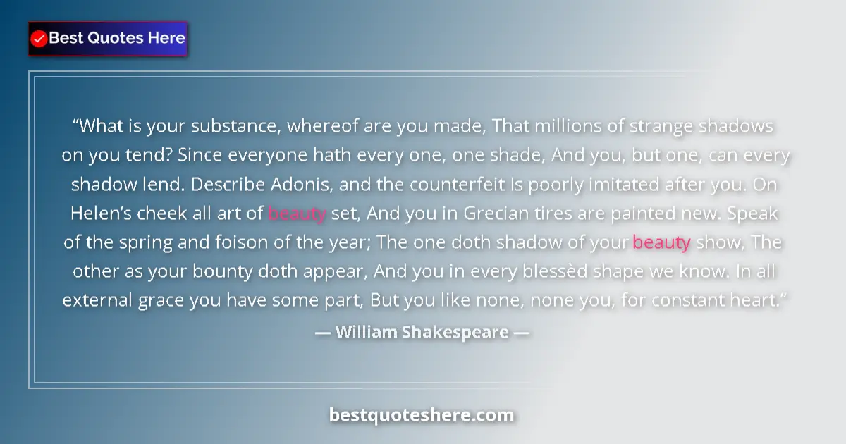 Quote by William Shakespeare: What is your substance, whereof are you made, That millions of strange shadows on you tend? Since ev...