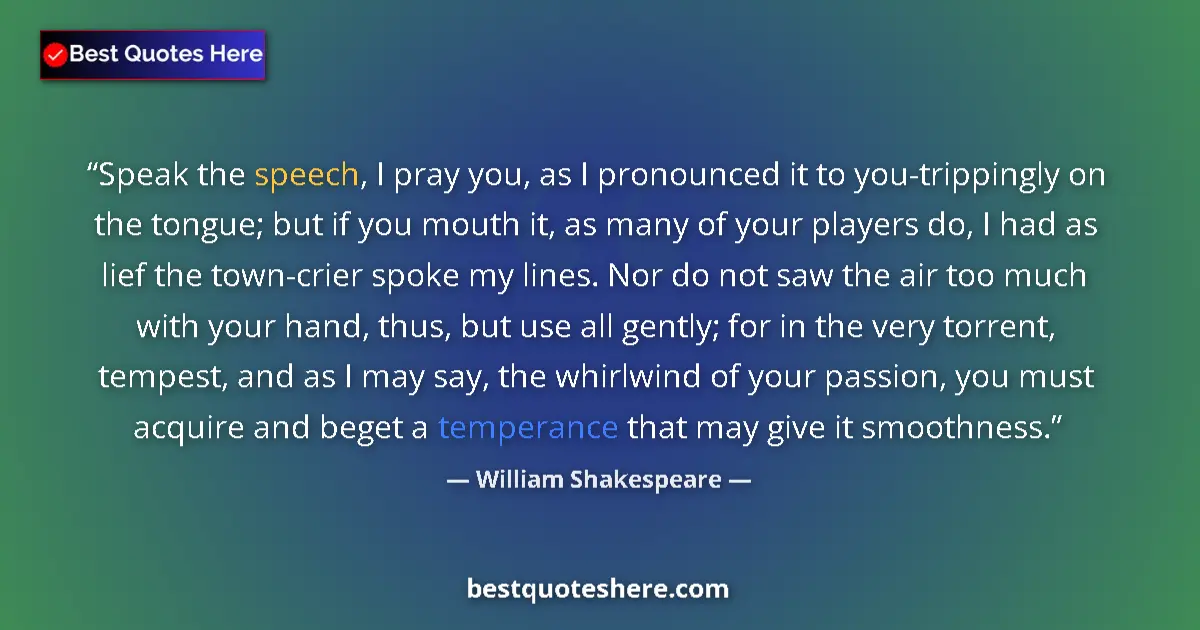 Quote by William Shakespeare: Speak the speech, I pray you, as I pronounced it to you-trippingly on the tongue; but if you mouth i...