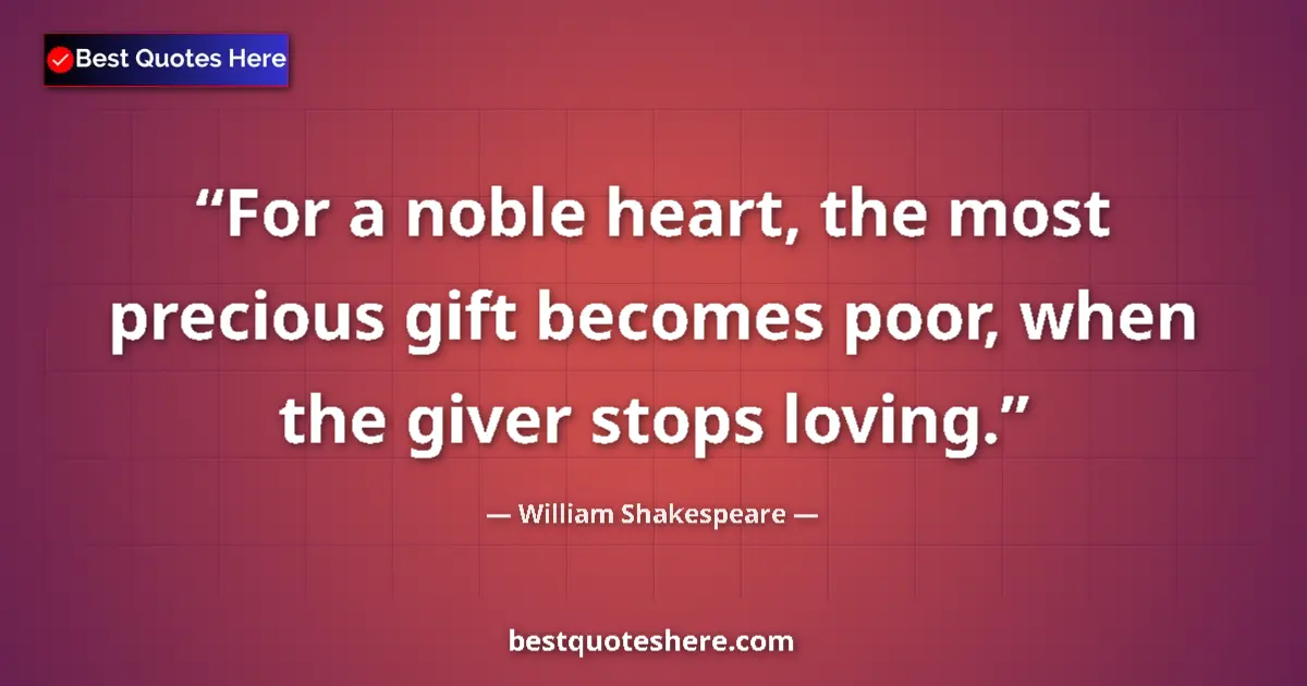 Image for the quote by William Shakespeare: For a noble heart, the most precious gift becomes poor, when the giver stops loving....