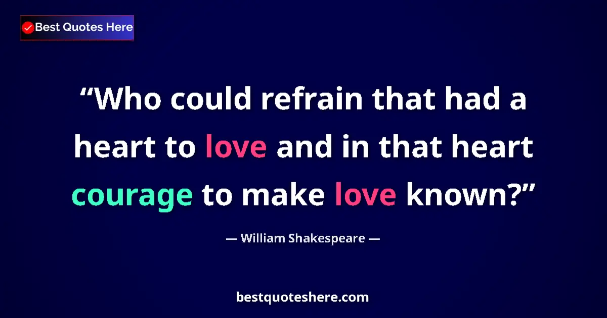 William Shakespeare quote: "Who could refrain that had a heart to love and in that..."