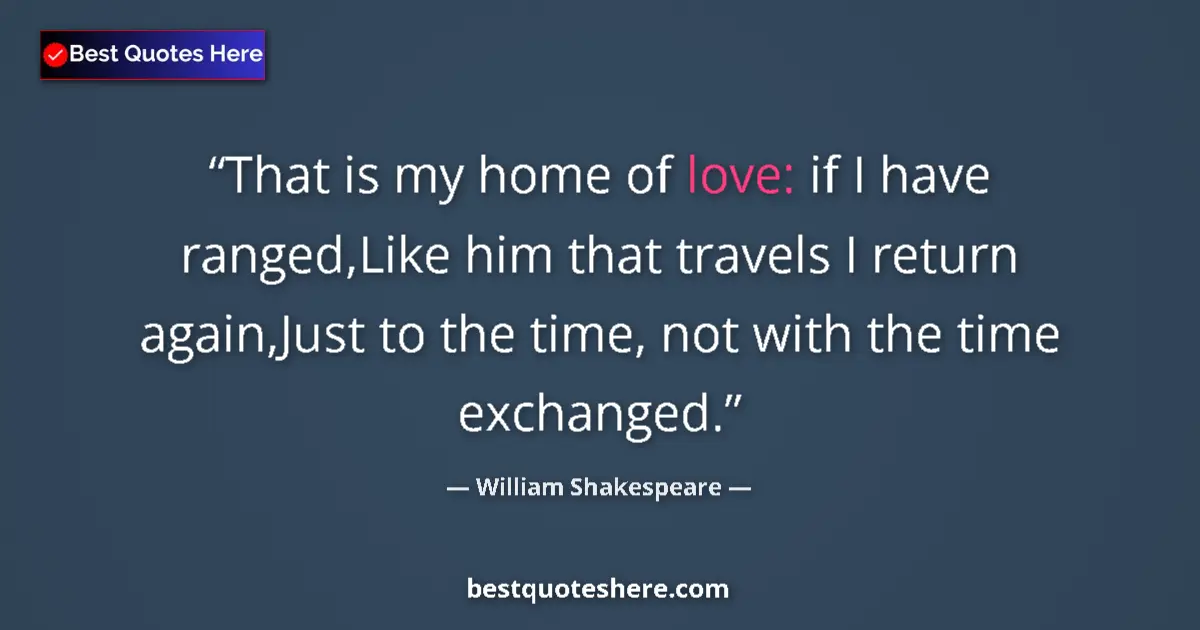 Image for the quote by William Shakespeare: That is my home of love: if I have ranged,Like him that travels I return again,Just to the time, not...