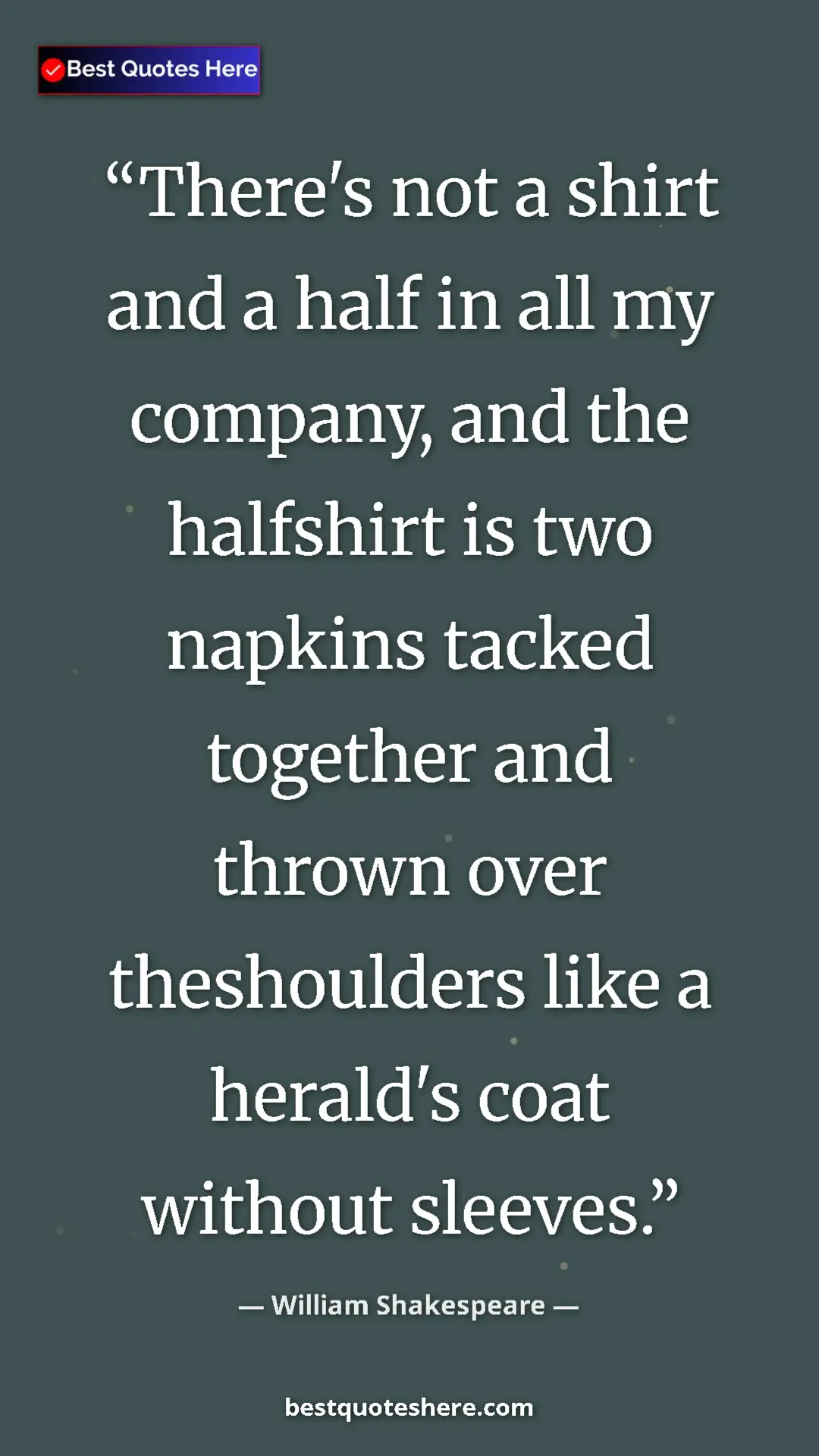 Pinterest quote poster by William Shakespeare: "There's not a shirt and a half in all my company, and the..."