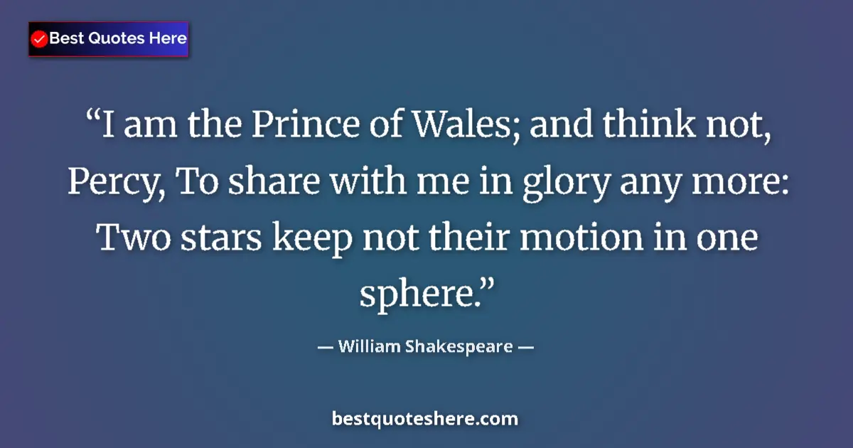 Quote by William Shakespeare: I am the Prince of Wales; and think not, Percy, To share with me in glory any more: Two stars keep n...
