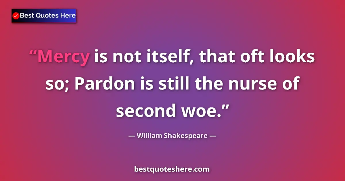 Quote by William Shakespeare: Mercy is not itself, that oft looks so; Pardon is still the nurse of second woe....