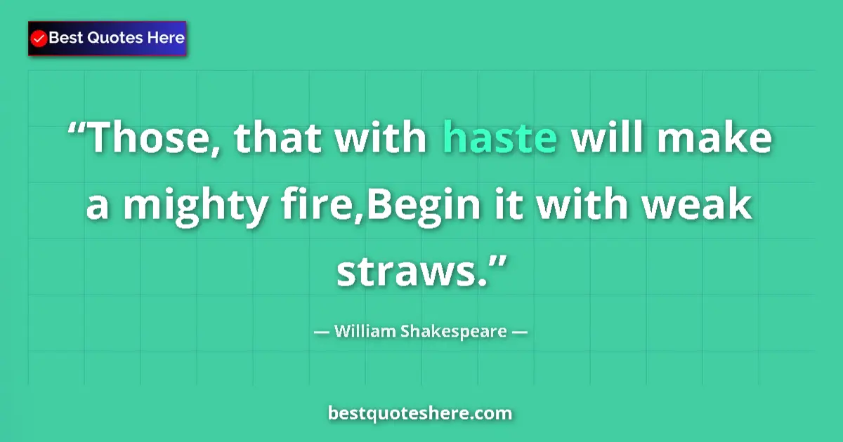 Quote by William Shakespeare: Those, that with haste will make a mighty fire,Begin it with weak straws....