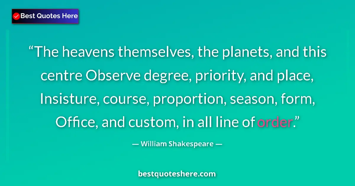 Quote by William Shakespeare: The heavens themselves, the planets, and this centre Observe degree, priority, and place, Insisture,...