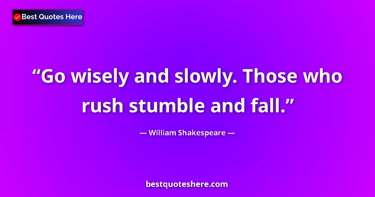 Quote by William Shakespeare: Go wisely and slowly. Those who rush stumble and fall....