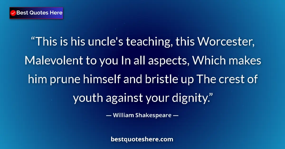 Quote by William Shakespeare: This is his uncle's teaching, this Worcester, Male