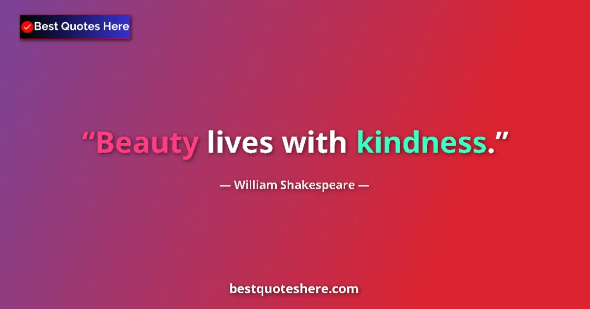 Quote by William Shakespeare: Beauty lives with kindness....