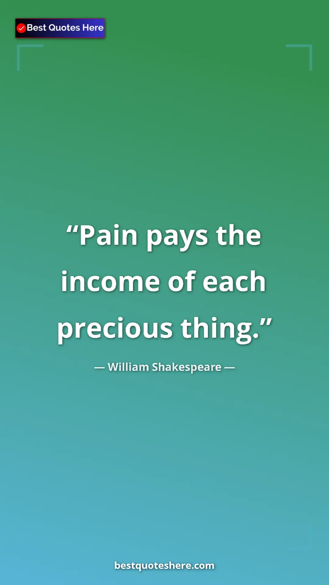 Pinterest quote poster by William Shakespeare: "Pain pays the income of each precious thing."