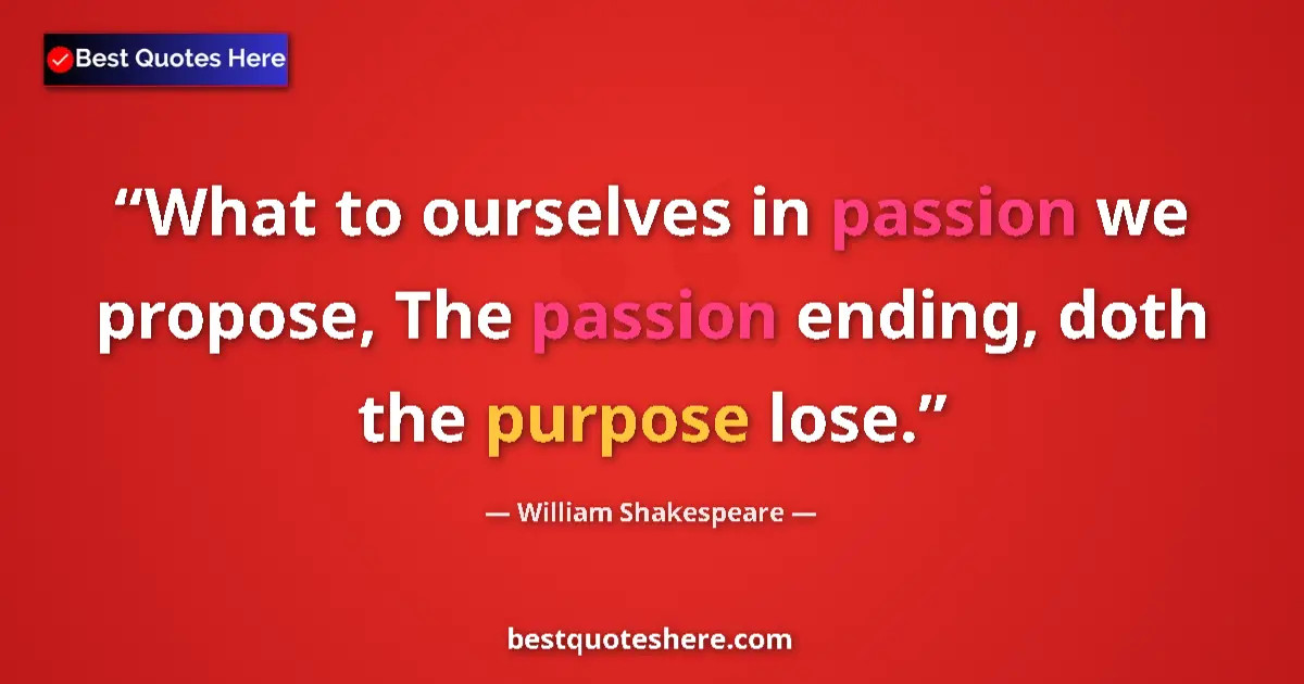 Quote by William Shakespeare: What to ourselves in passion we propose, The passi