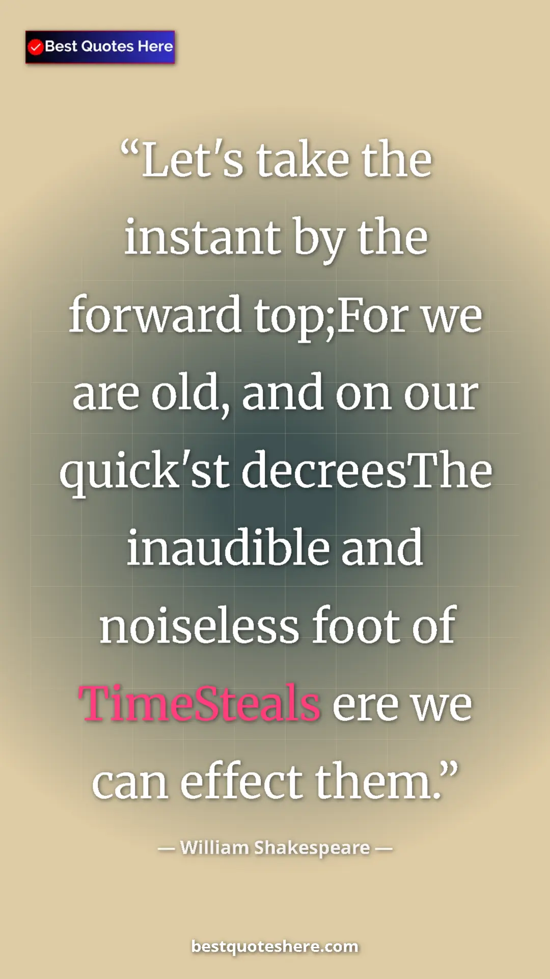 Pinterest quote poster by William Shakespeare: "Let's take the instant by the forward top;For we are old,..."