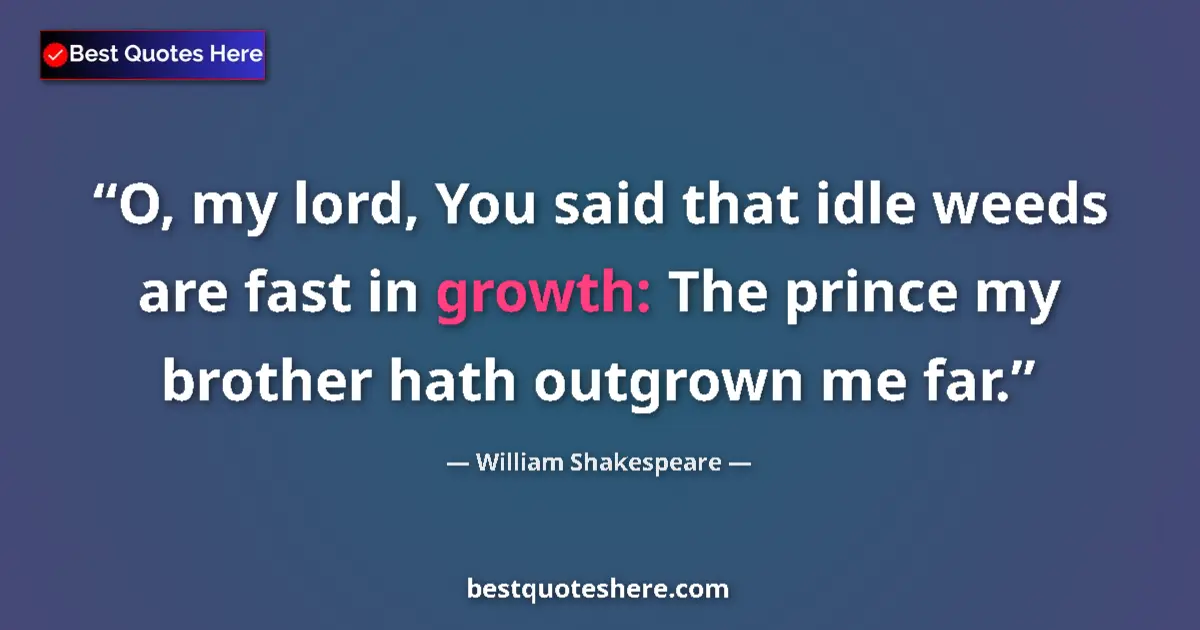 Quote by William Shakespeare: O, my lord, You said that idle weeds are fast in growth: The prince my brother hath outgrown me far....