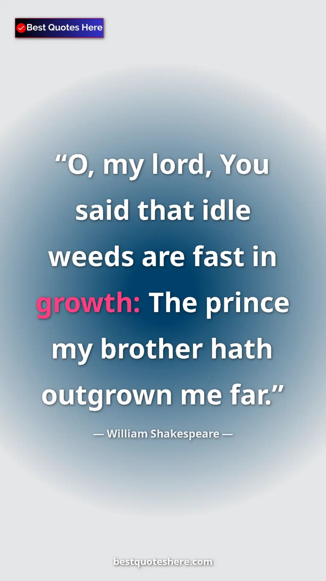 Pinterest quote poster by William Shakespeare: "O, my lord, You said that idle weeds are fast in growth:..."