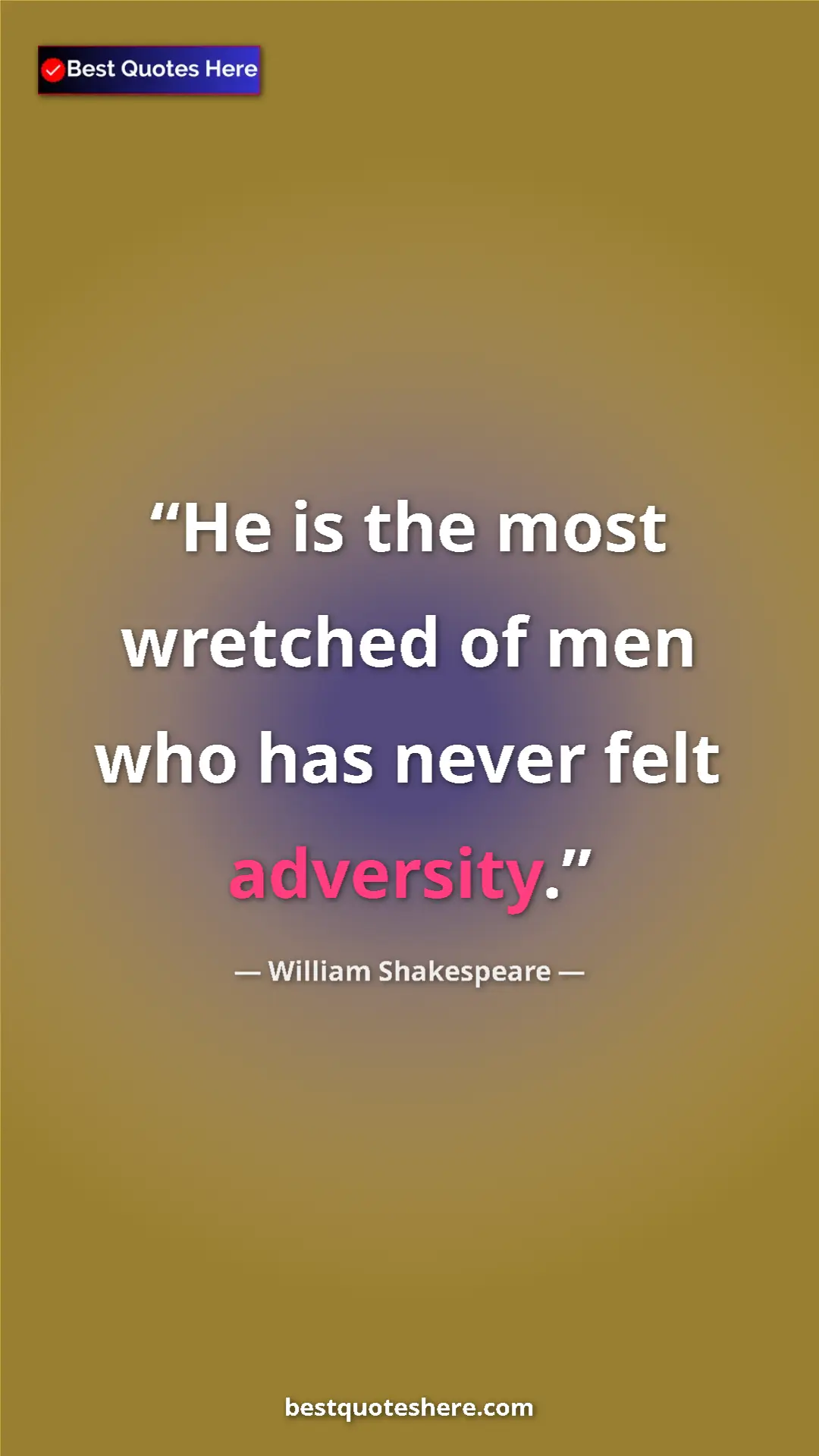 Pinterest quote poster by William Shakespeare: "He is the most wretched of men who has never felt adversity."