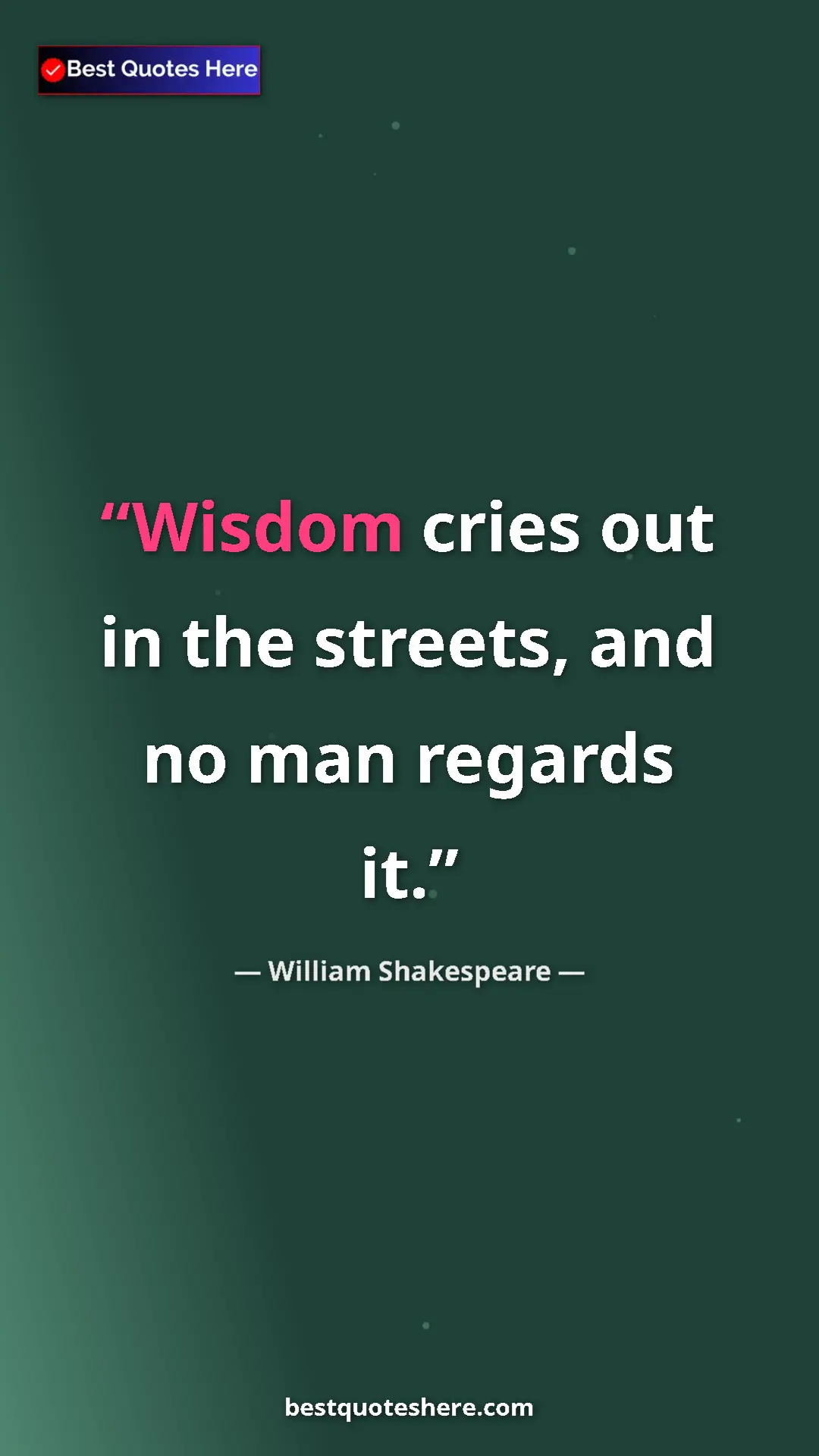 Pinterest quote poster by William Shakespeare: "Wisdom cries out in the streets, and no man regards it."