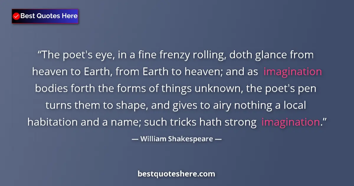 Quote by William Shakespeare: The poet's eye, in a fine frenzy rolling, doth gla