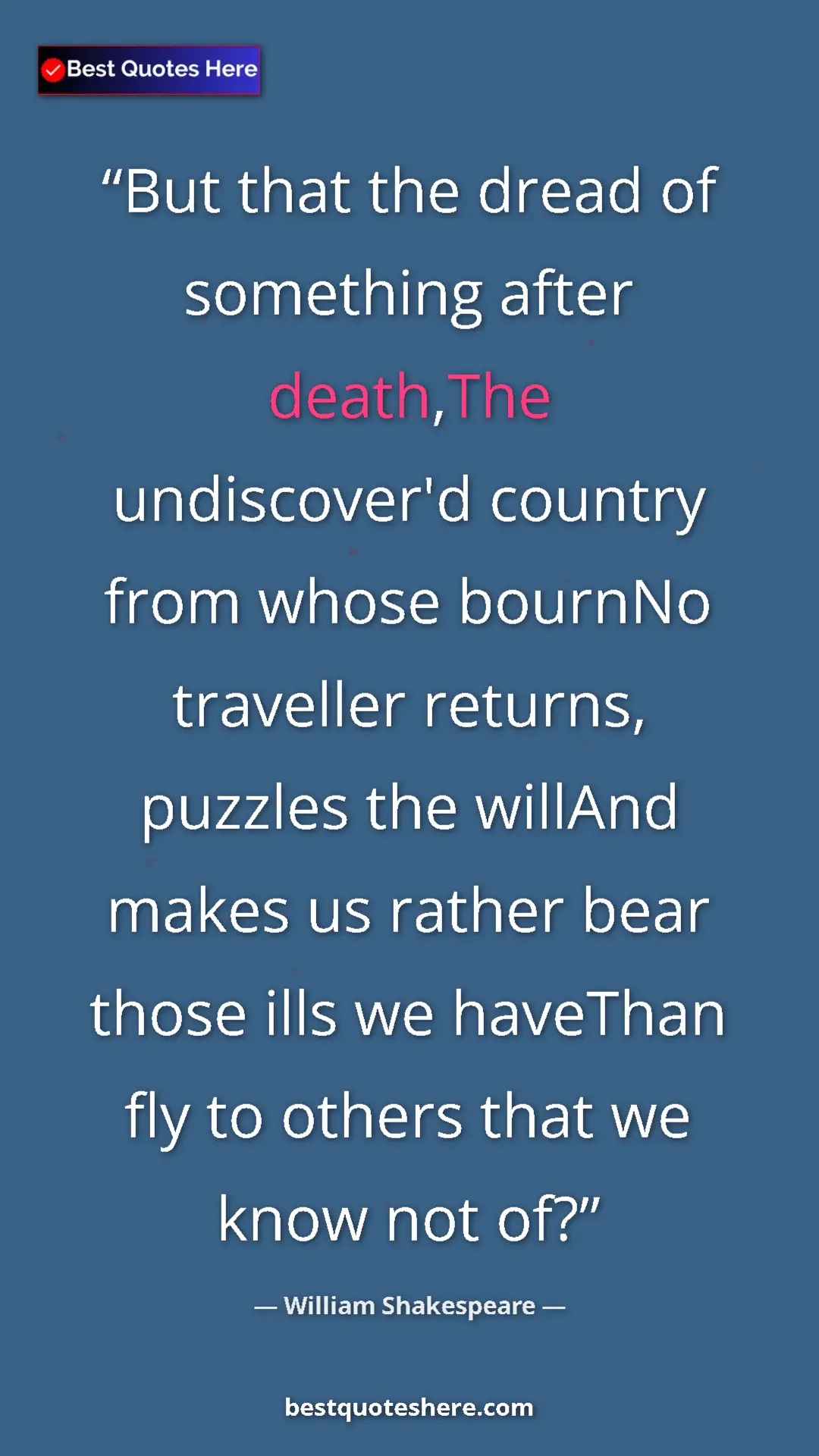 Pinterest quote poster by William Shakespeare: "But that the dread of something after death,The..."