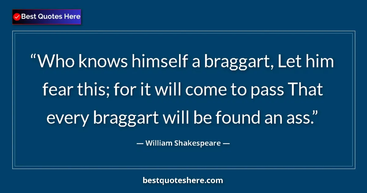 Quote by William Shakespeare: Who knows himself a braggart, Let him fear this; for it will come to pass That every braggart will b...
