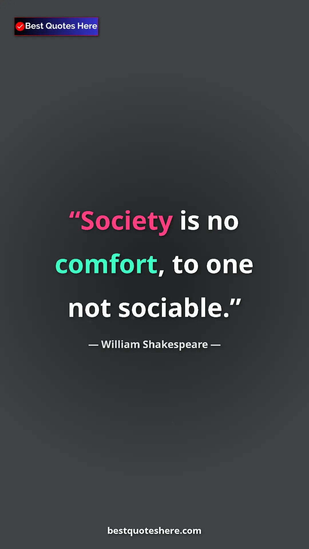 Pinterest quote poster by William Shakespeare: "Society is no comfort, to one not sociable."