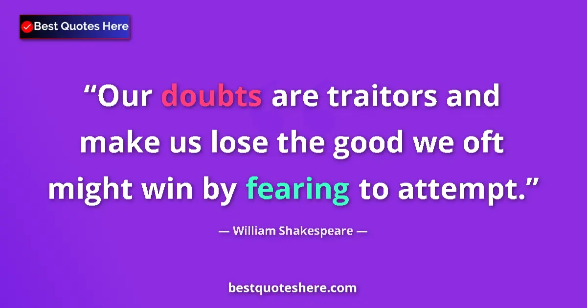 Image for the quote by William Shakespeare: Our doubts are traitors and make us lose the good we oft might win by fearing to attempt....