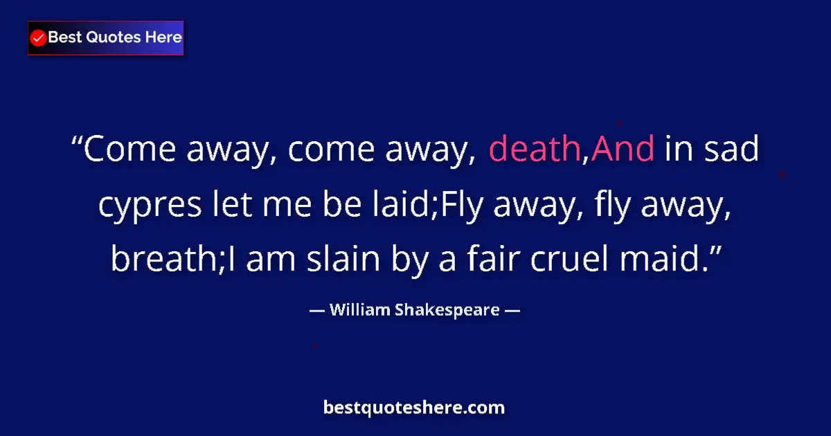 Quote by William Shakespeare: Come away, come away, death,And in sad cypres let me be laid;Fly away, fly away, breath;I am slain b...
