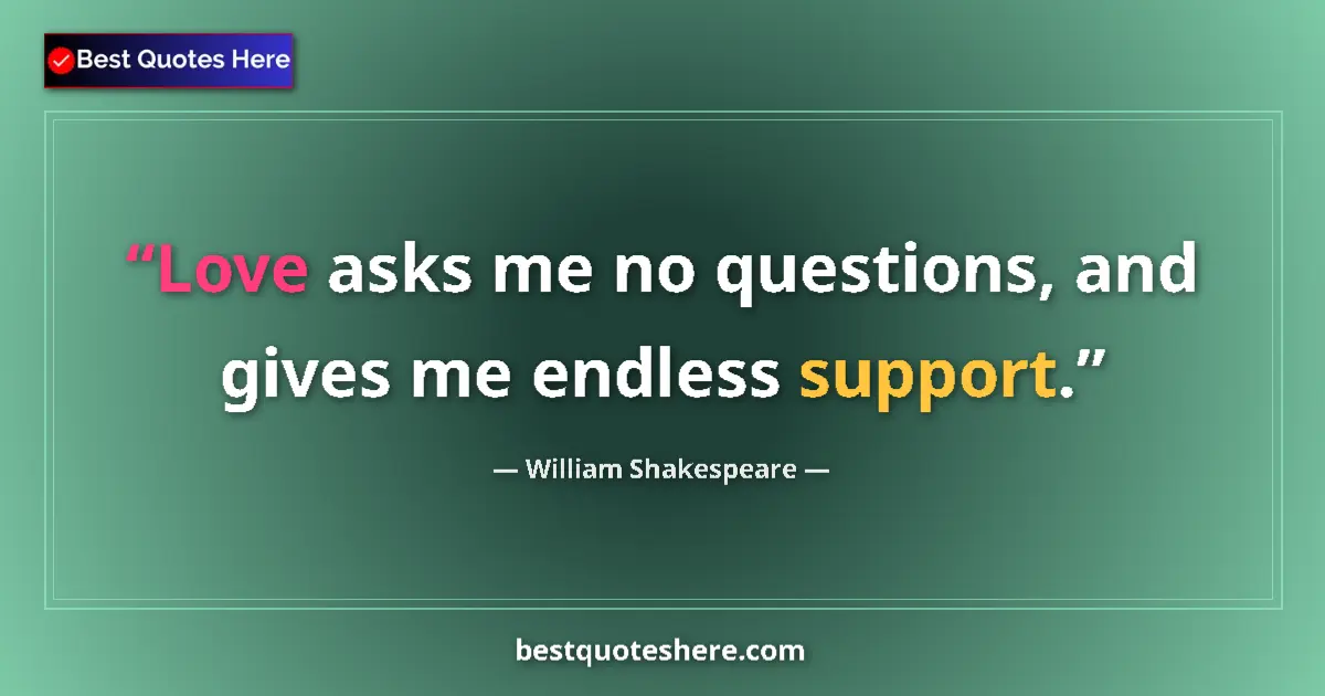 Quote by William Shakespeare: Love asks me no questions, and gives me endless su