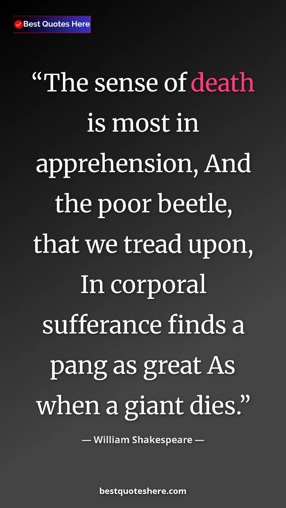 Pinterest quote poster by William Shakespeare: "The sense of death is most in apprehension, And the poor..."