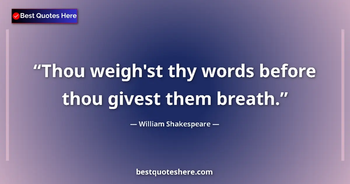 Quote by William Shakespeare: Thou weigh'st thy words before thou givest them breath....
