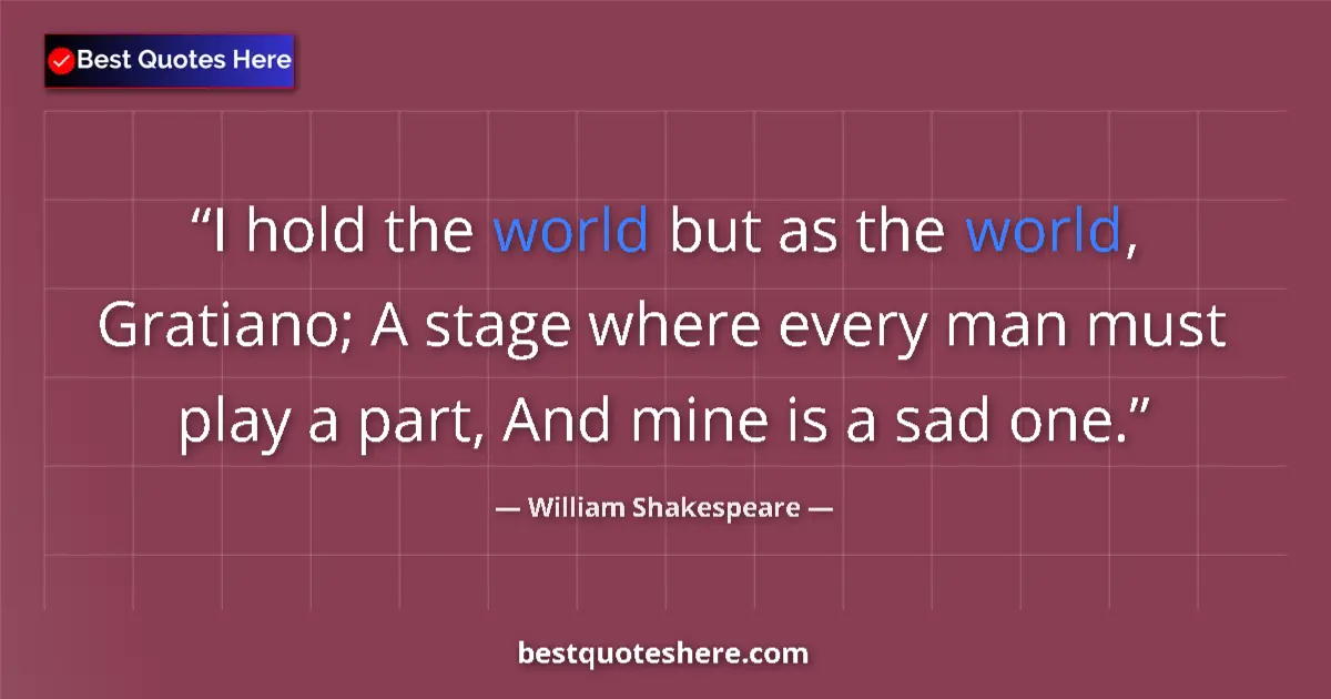 Quote by William Shakespeare: I hold the world but as the world, Gratiano; A stage where every man must play a part, And mine is a...