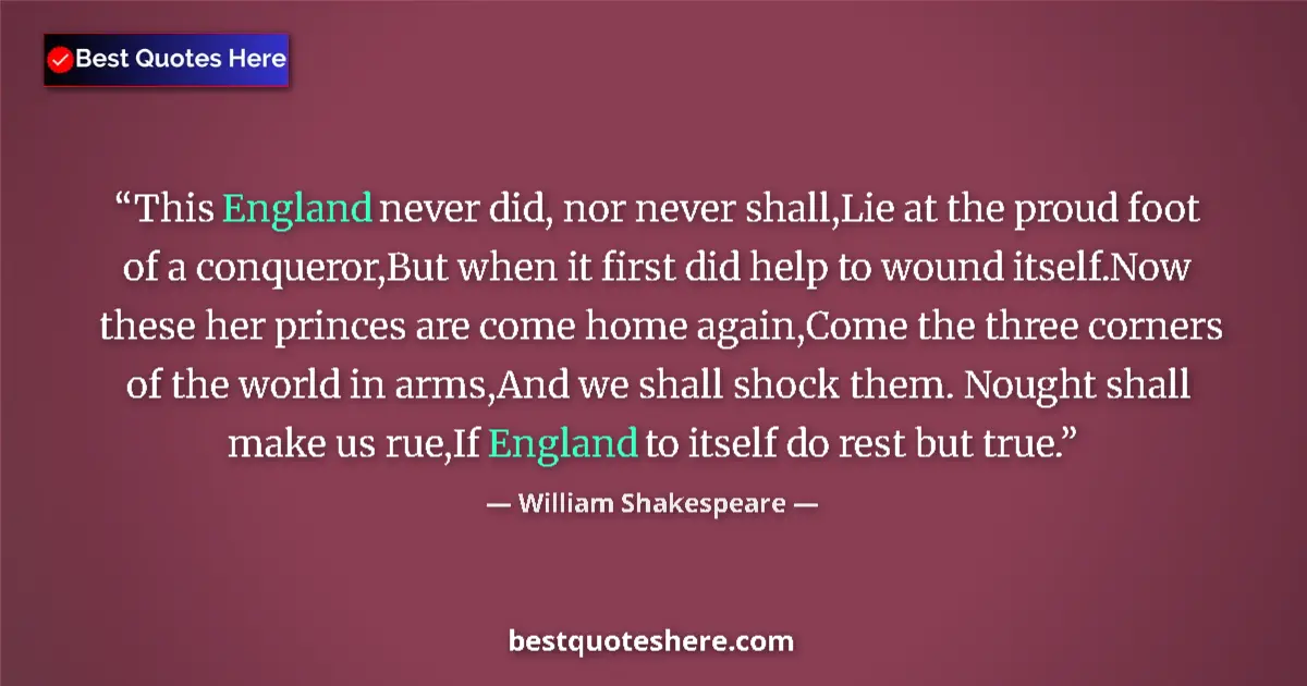 Quote by William Shakespeare: This England never did, nor never shall,Lie at the