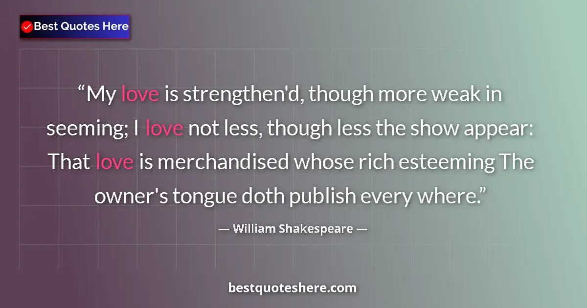 Quote by William Shakespeare: My love is strengthen'd, though more weak in seemi