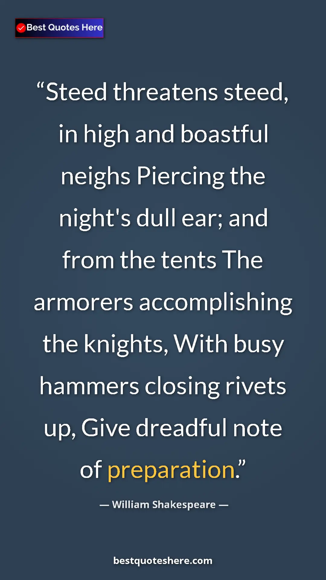 Pinterest quote poster by William Shakespeare: "Steed threatens steed, in high and boastful neighs Piercing..."
