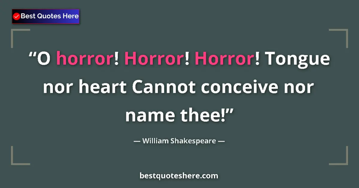 Image for the quote by William Shakespeare: O horror! Horror! Horror! Tongue nor heart Cannot conceive nor name thee!...