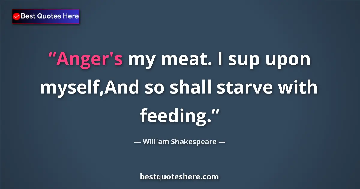 Quote by William Shakespeare: Anger's my meat. I sup upon myself,And so shall starve with feeding....