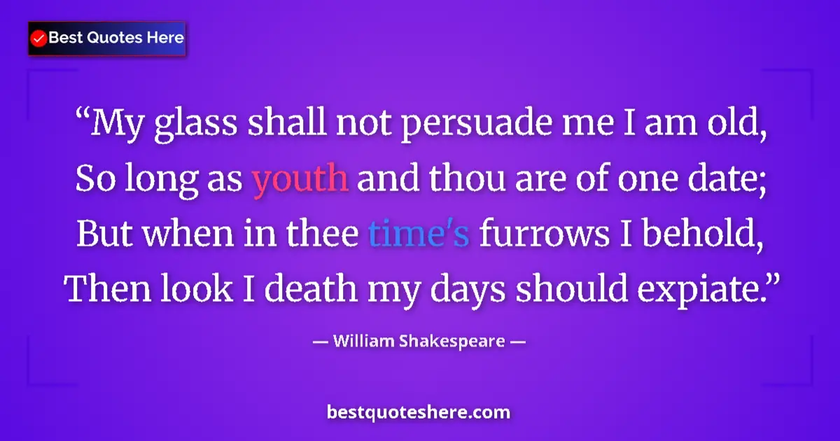Quote by William Shakespeare: My glass shall not persuade me I am old, So long as youth and thou are of one date; But when in thee...